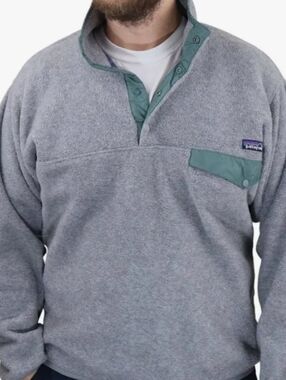 Patagonia Dark Grey Green Synchilla Snap T Fleece Pullover Sweatshirt Layering